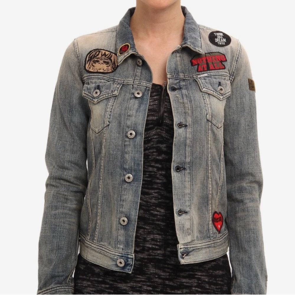 Diesel Distressed Blue Jean Jacket with Patches